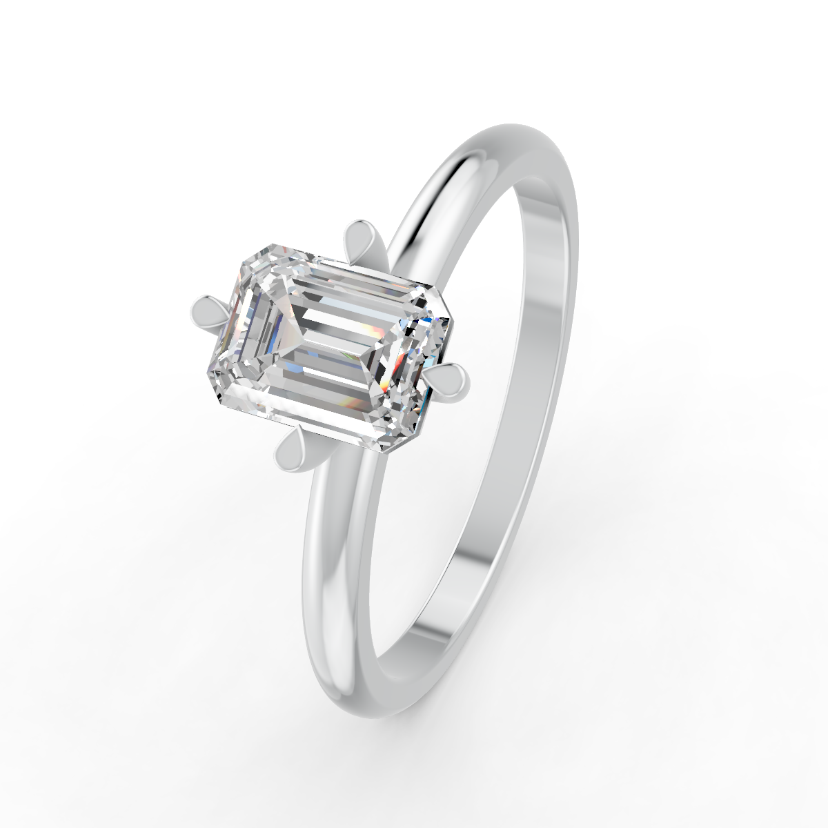 1-5 Ct Emerald Cut Real Moissanite 4 Prong Solitaire Ring 14K Yellow Gold Plated