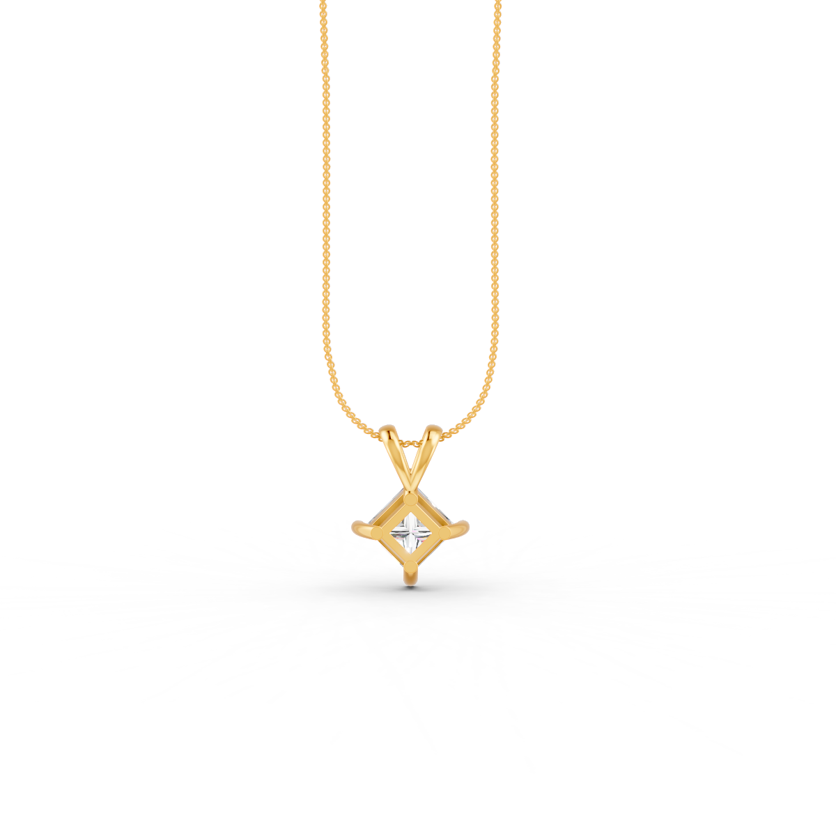 Princess Cut Moissanite Solitaire Pendant 14K Yellow Gold Plated