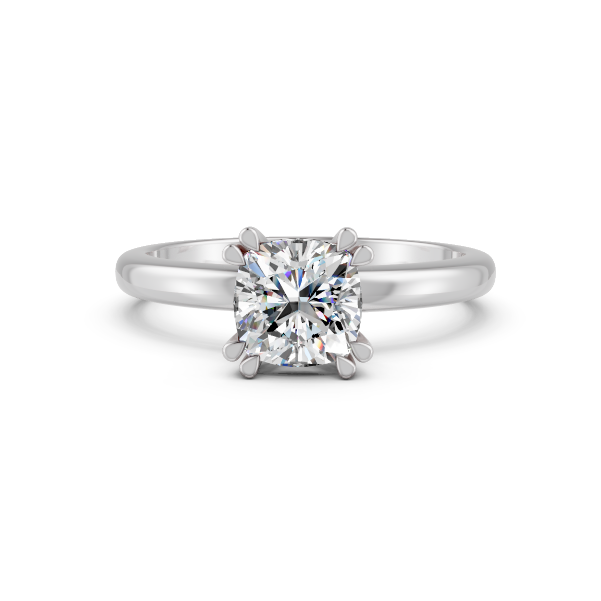 1-5 Ct Cushion Cut Real Moissanite Double Prong Solitaire Ring 14K Yellow Gold Plated