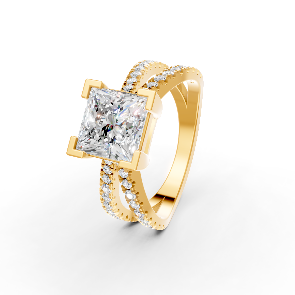 3.66Ct Princess Cut Certified Moissanite Women Engagement Ring 14K Yellow Gold Plated