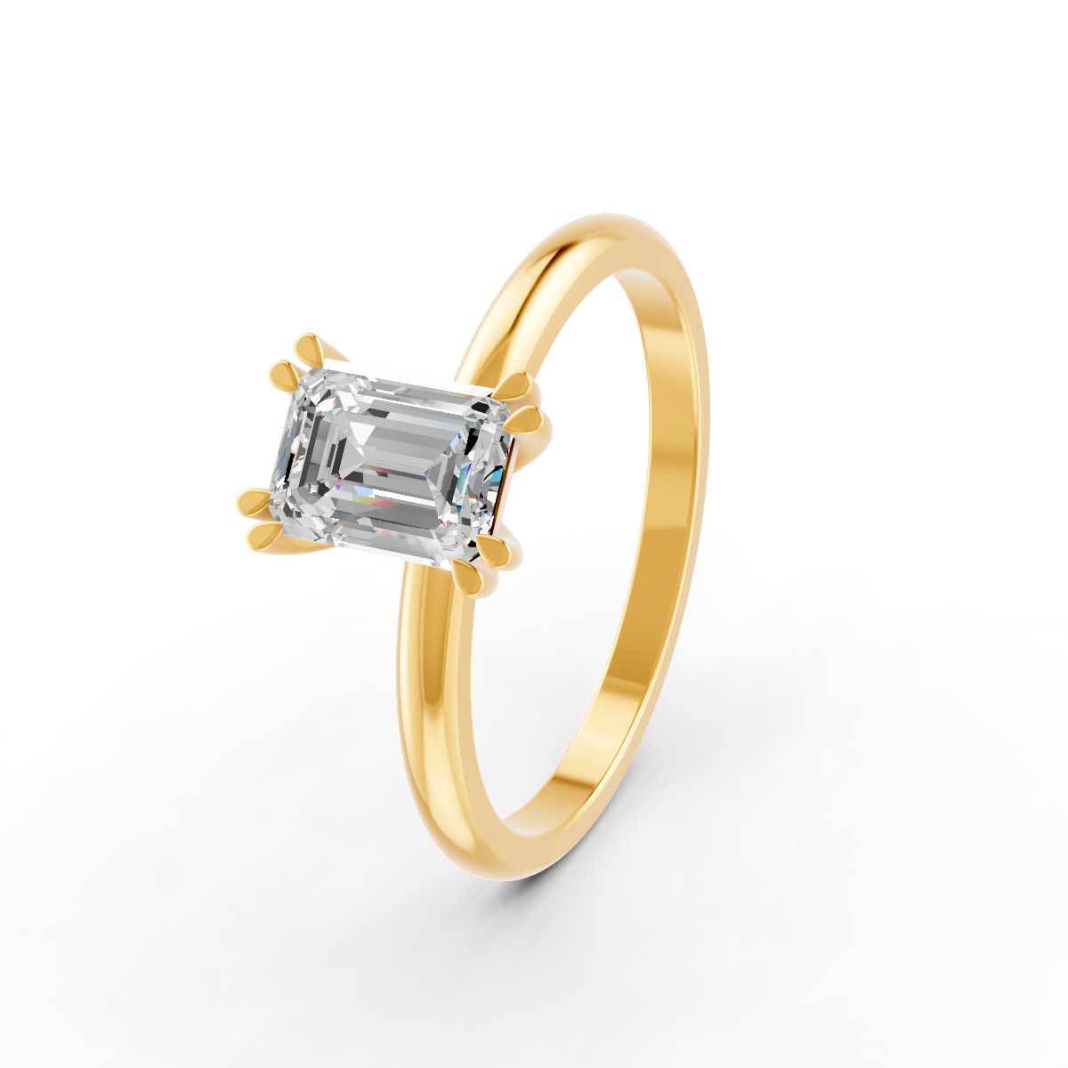 1-5 Ct Emerald Cut Real Moissanite Double Prong Solitaire Ring 14K Yellow Gold Plated