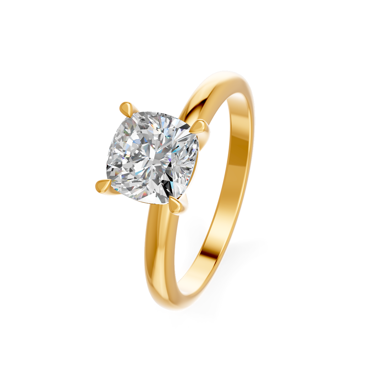 1-5 Ct Cushion Cut Real Moissanite 4 Prong Solitaire Ring 14K Yellow Gold Plated