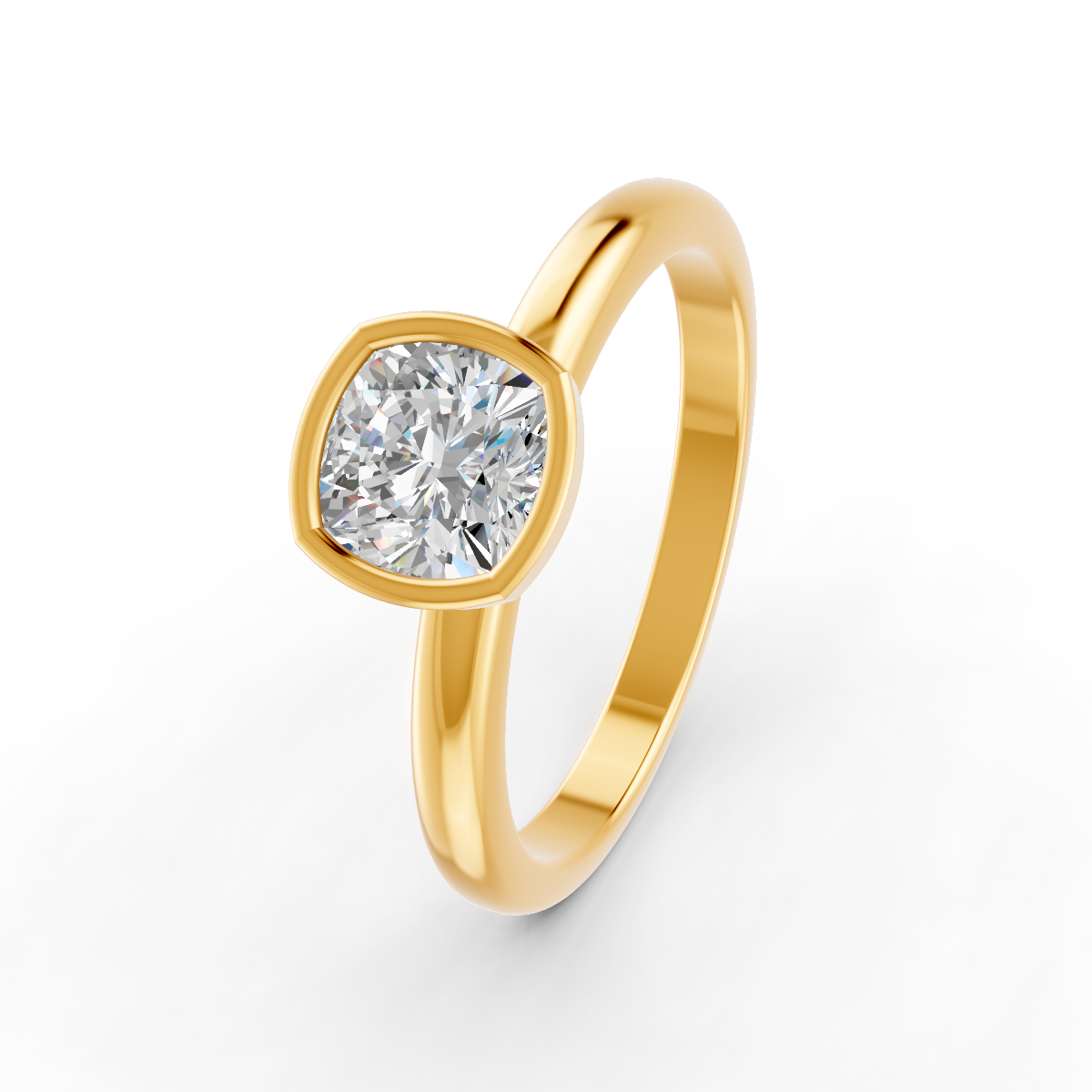 1-5 Ct Cushion Cut Real Moissanite Bezel Set Solitaire Ring 14K Yellow Gold Plated