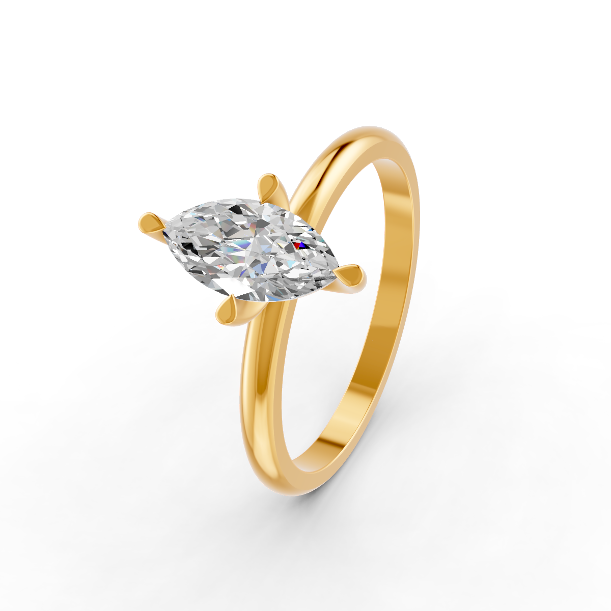 1-5 Ct Marquise Cut Real Moissanite 4 Prong Solitaire Ring 14K Yellow Gold Plated