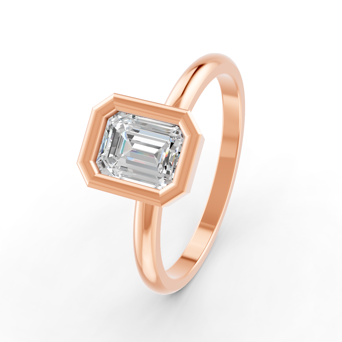 1-5 Ct Emerald Cut Real Moissanite Bezel Set Solitaire Ring 14K Yellow Gold Plated