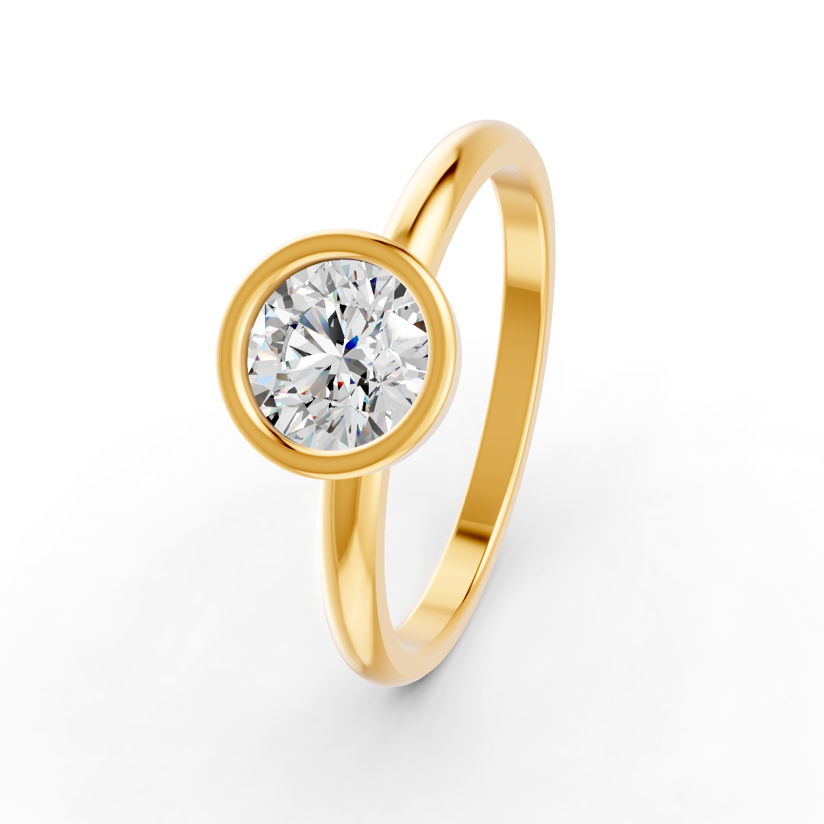 1-5 Ct Round Cut Real Moissanite Bezel Set Solitaire Ring 14K Yellow Gold Plated