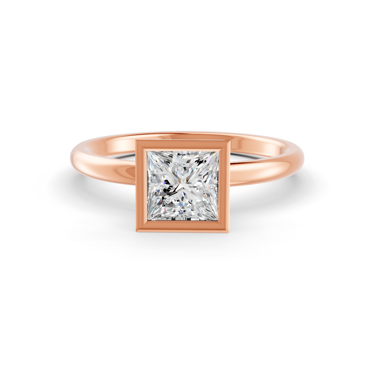1-5 Ct Princess Cut Real Moissanite Bezel Set Solitaire Ring 14K Yellow Gold Plated