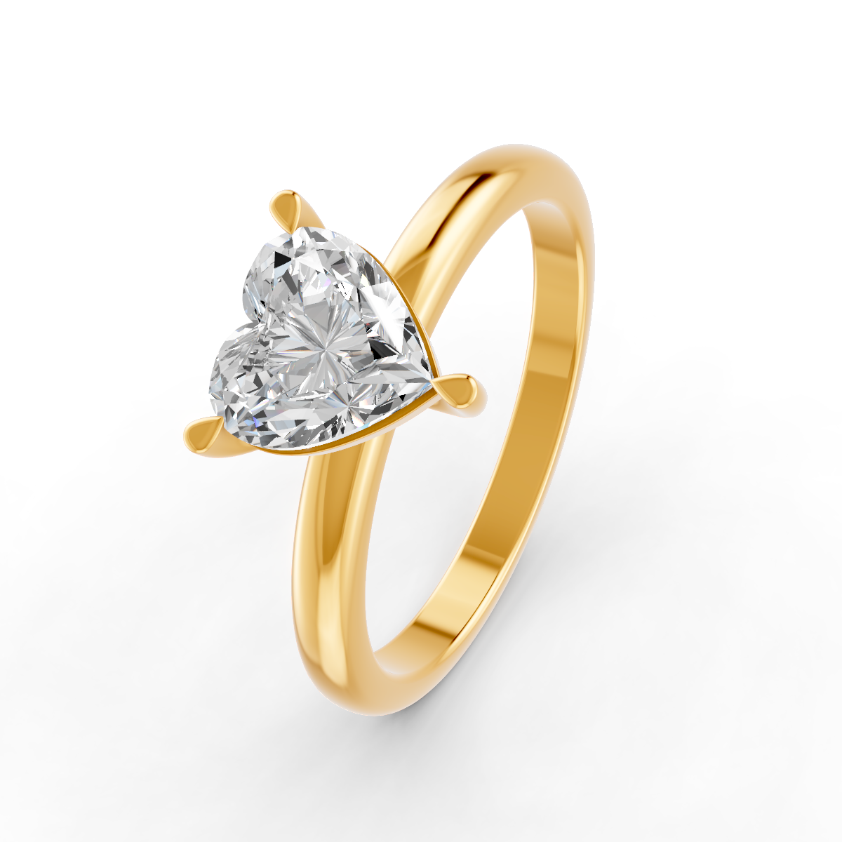 1-5 Ct Heart Cut Real Moissanite 3 Prong Solitaire Ring 14K Yellow Gold Plated