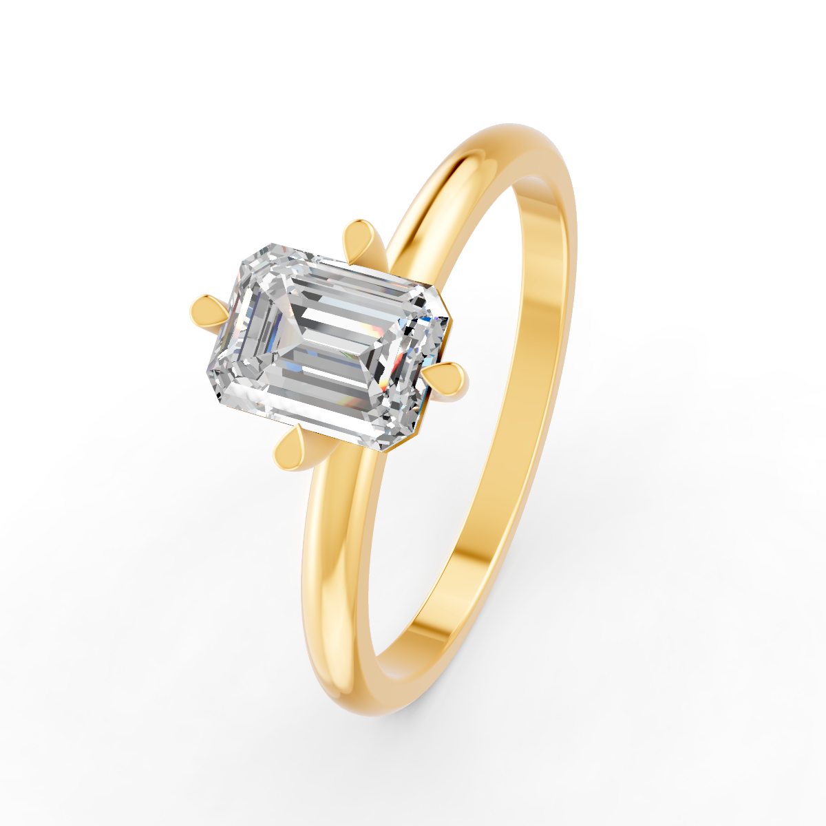 1-5 Ct Emerald Cut Real Moissanite 4 Prong Solitaire Ring 14K Yellow Gold Plated