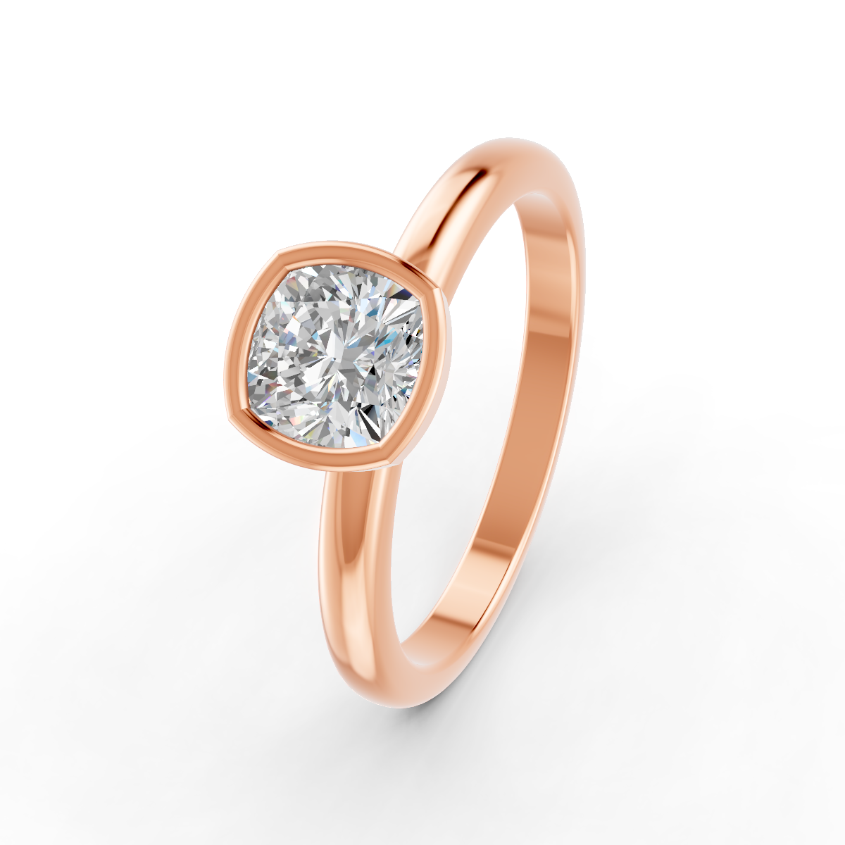 1-5 Ct Cushion Cut Real Moissanite Bezel Set Solitaire Ring 14K Yellow Gold Plated