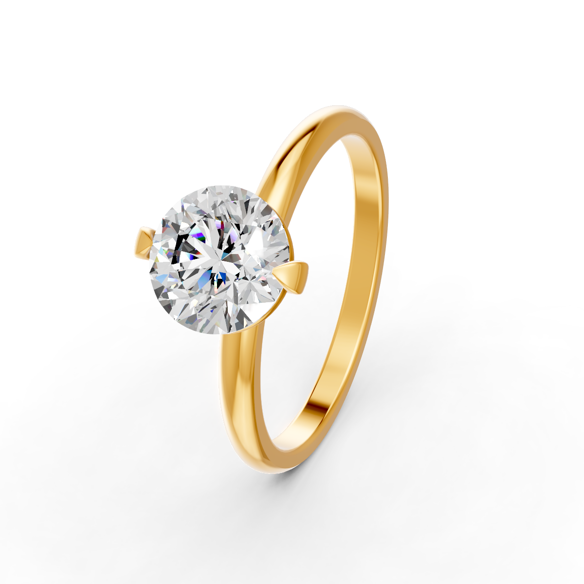 1-5 Ct Round Cut Real Moissanite 2 Prong Solitaire Ring 14K Yellow Gold Plated
