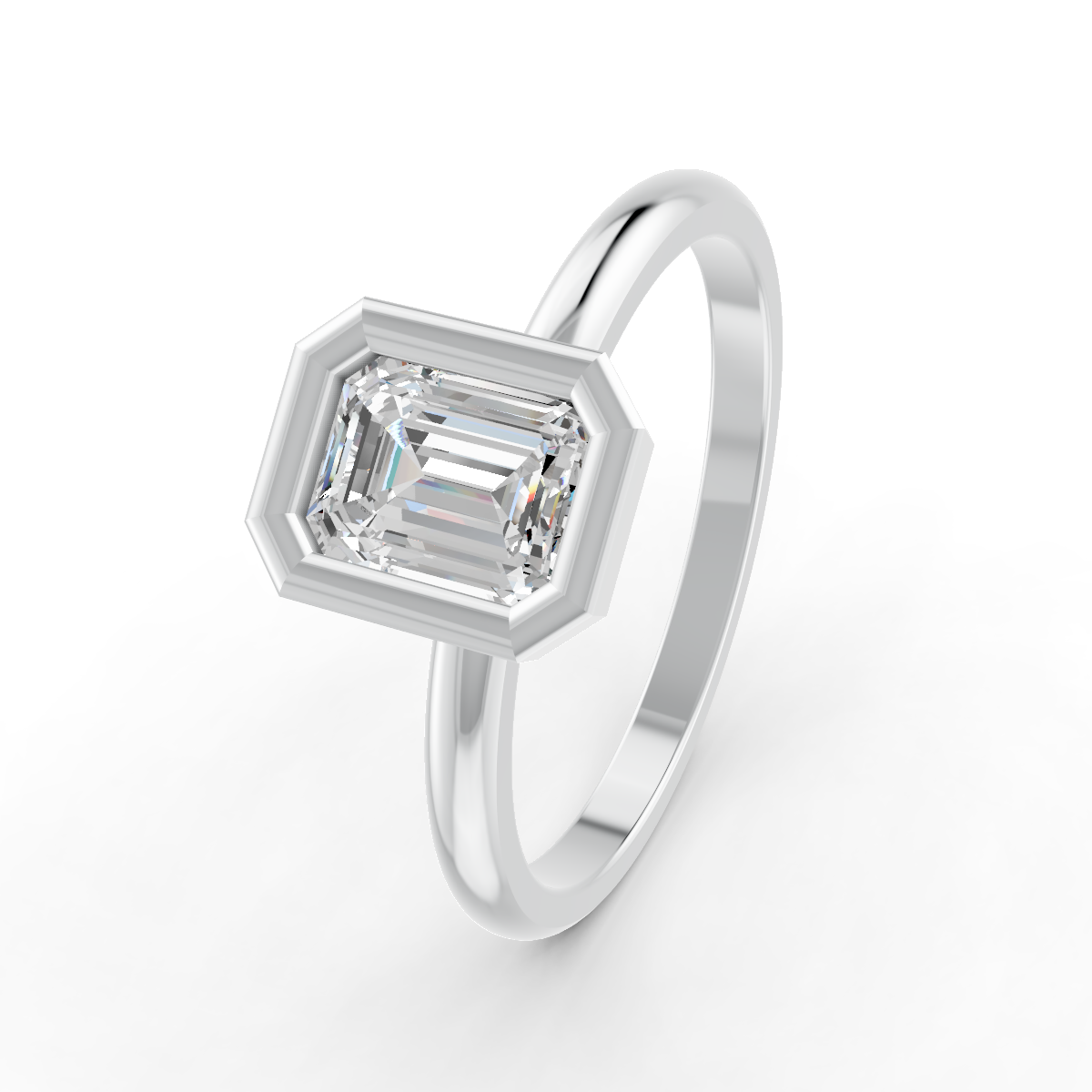 1-5 Ct Emerald Cut Real Moissanite Bezel Set Solitaire Ring 14K Yellow Gold Plated