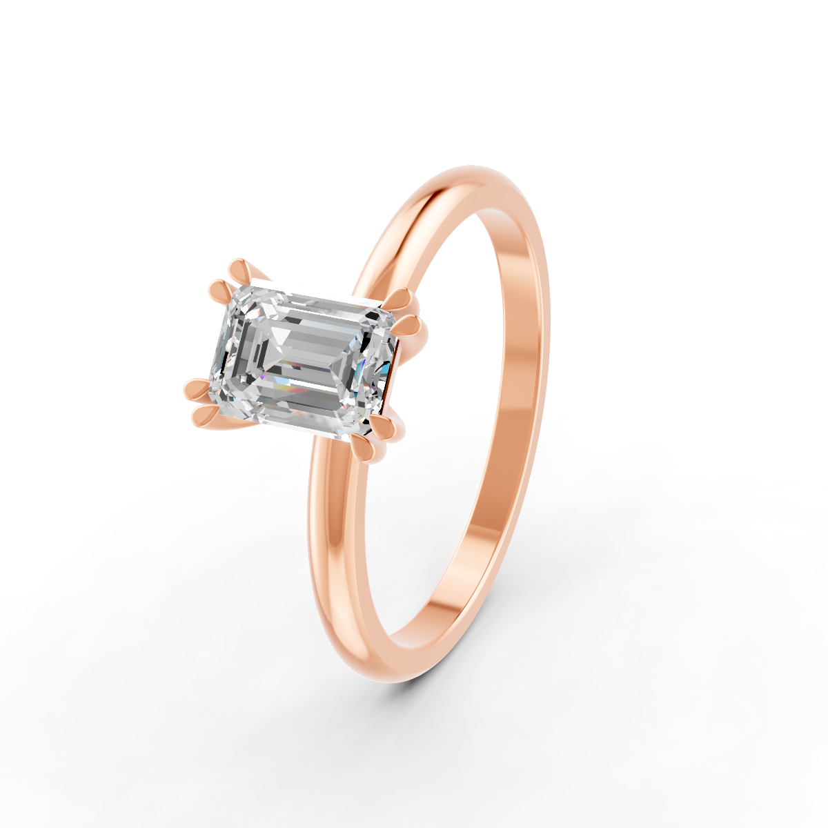 1-5 Ct Emerald Cut Real Moissanite Double Prong Solitaire Ring 14K Yellow Gold Plated