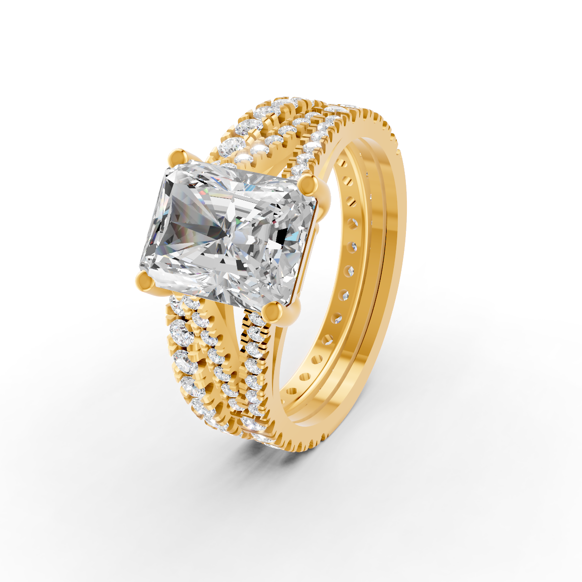 4Ct Radiant Cut Moissanite Bridal Engagement Ring 14K Yellow Gold Plated