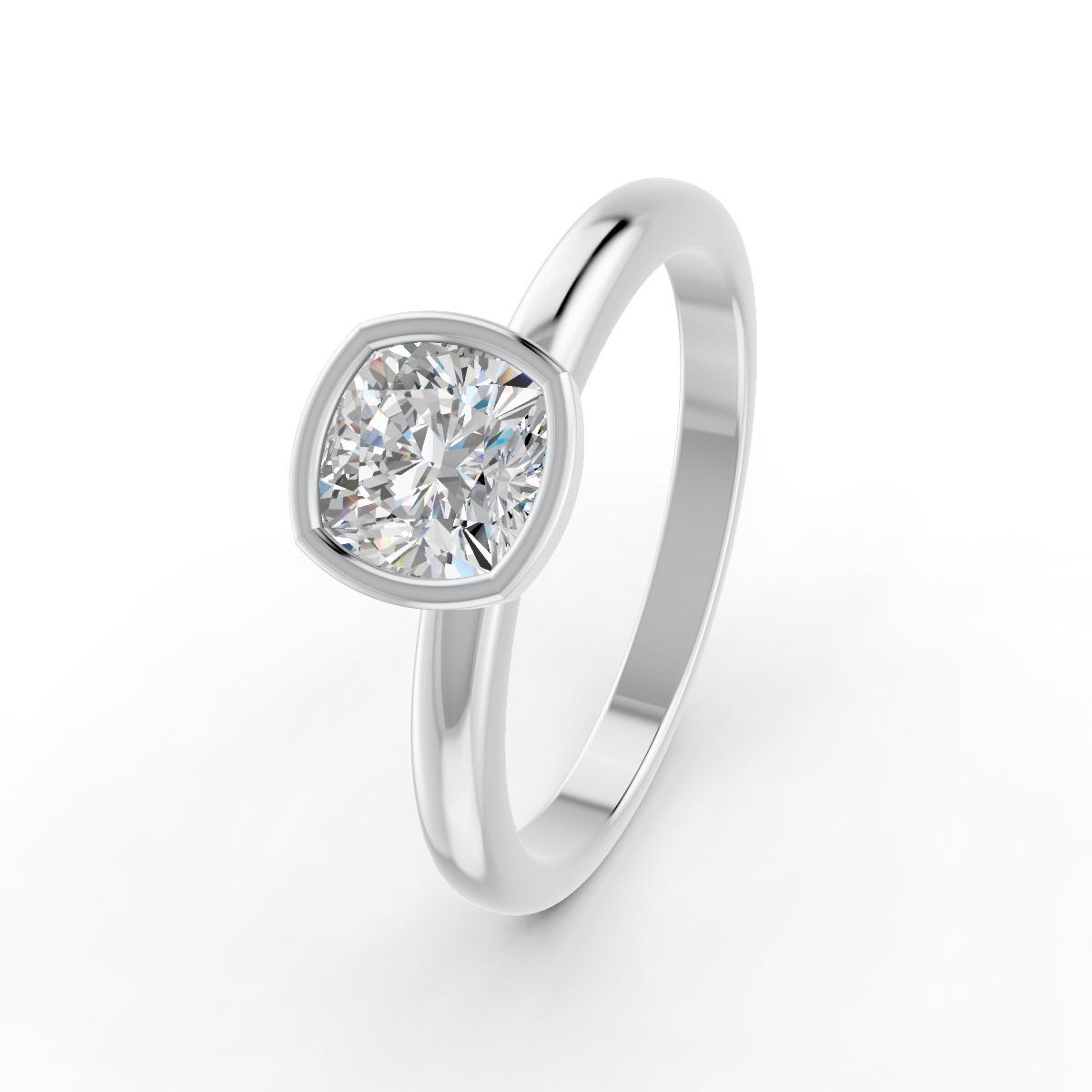 1-5 Ct Cushion Cut Real Moissanite Bezel Set Solitaire Ring 14K Yellow Gold Plated