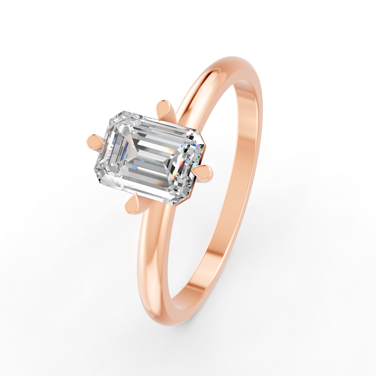 1-5 Ct Emerald Cut Real Moissanite 4 Prong Solitaire Ring 14K Yellow Gold Plated