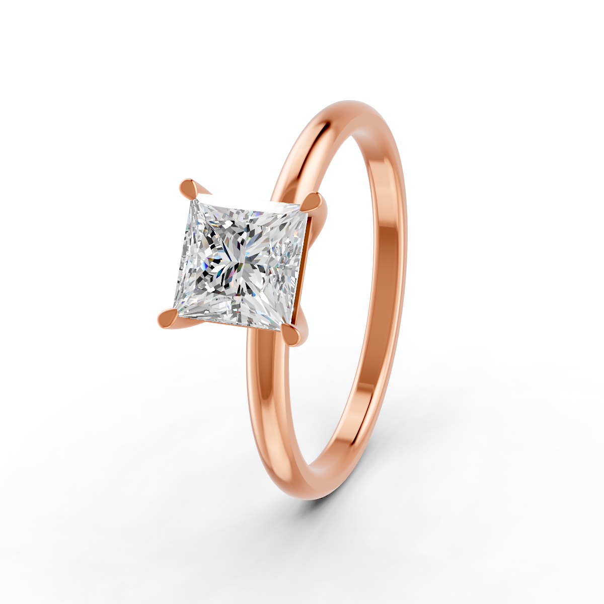 1-5 Ct Princess Cut Real Moissanite 4 Prong Solitaire Ring 14K Yellow Gold Plated