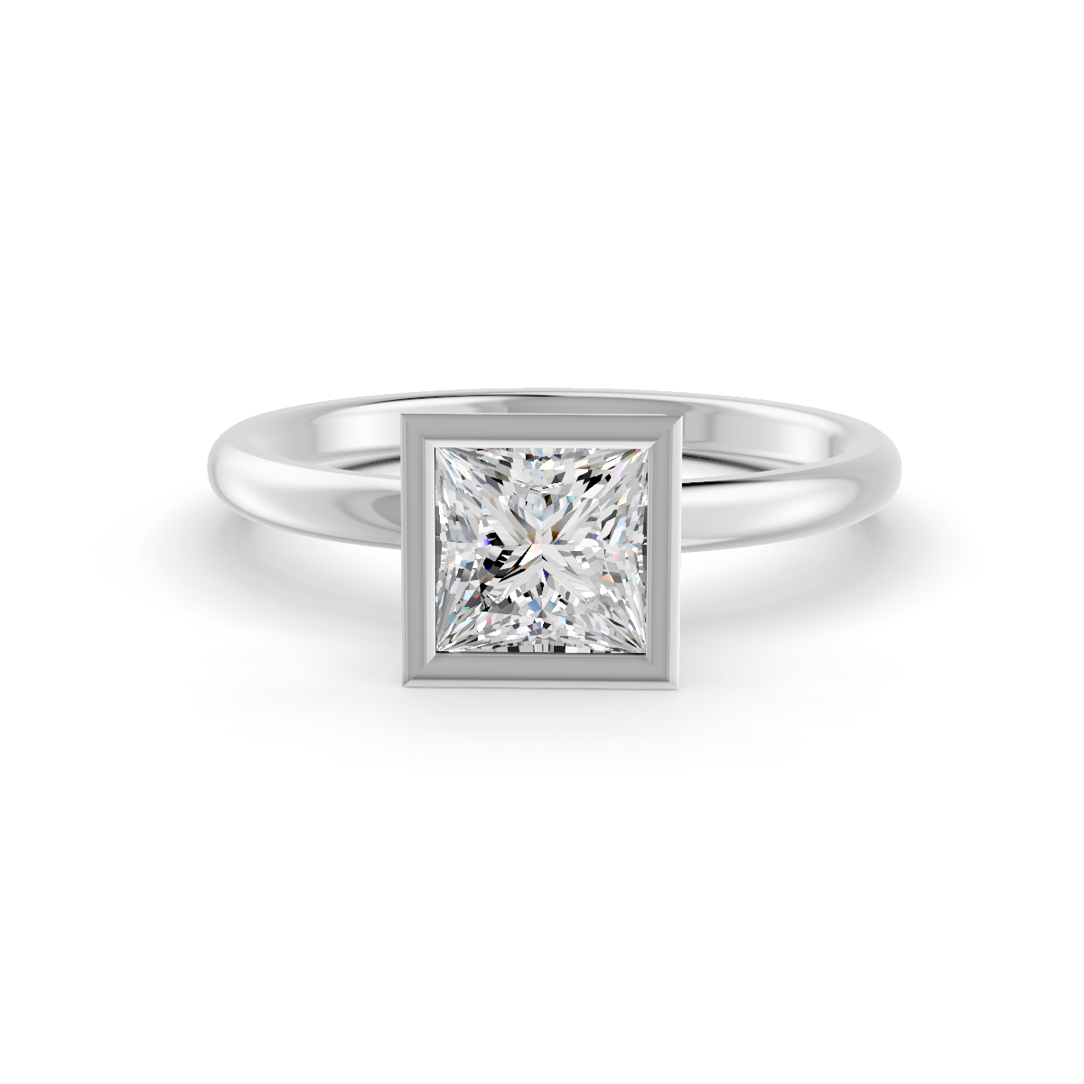 1-5 Ct Princess Cut Real Moissanite Bezel Set Solitaire Ring 14K Yellow Gold Plated
