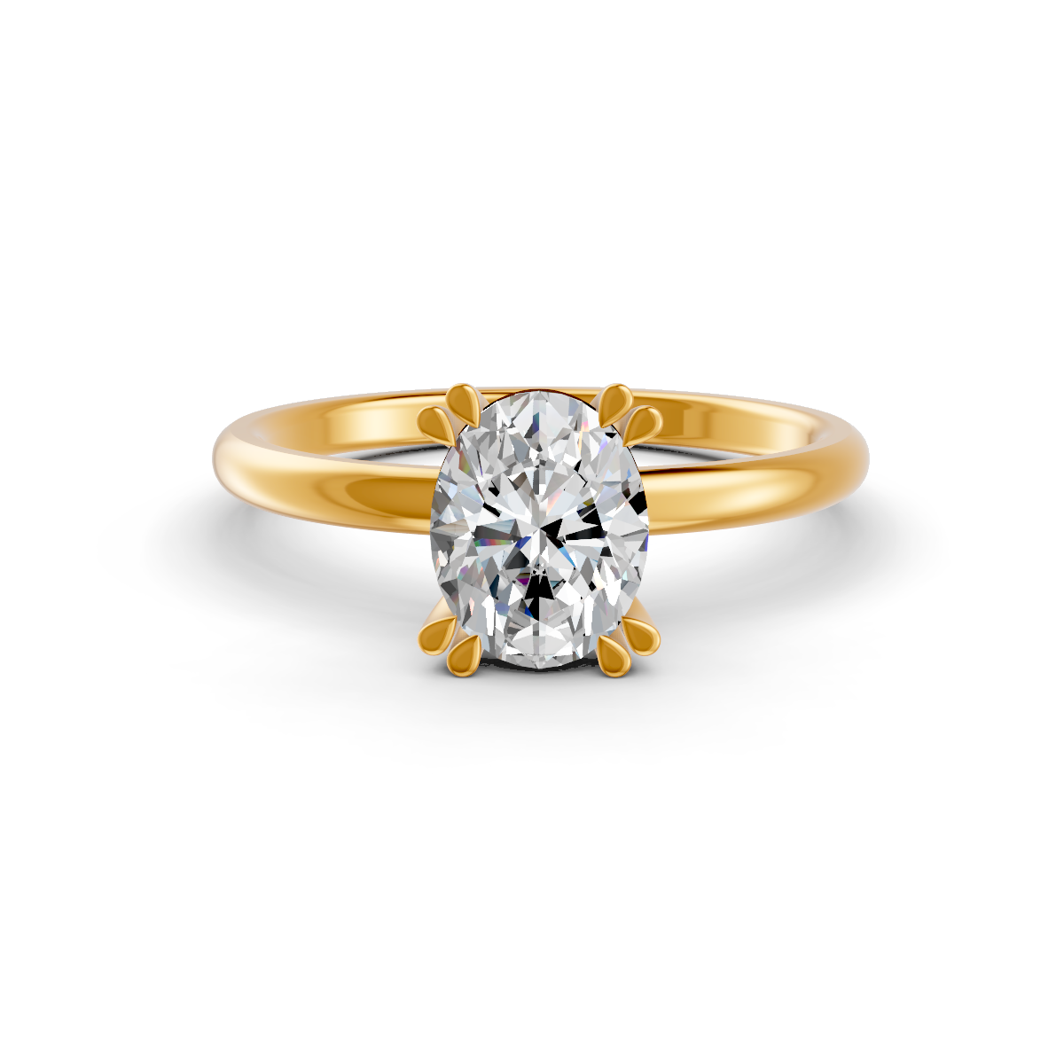 1-5 Ct Oval Cut Real Moissanite Double 4 Prong Solitaire Ring 14K Yellow Gold Plated