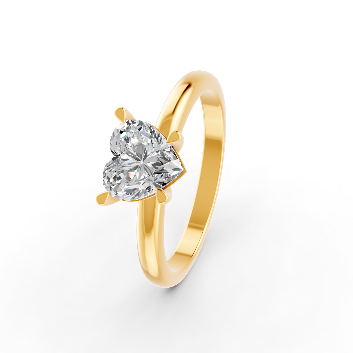 1-5 Ct Heart Cut Real Moissanite 4 Prong Solitaire Ring 14K Yellow Gold Plated