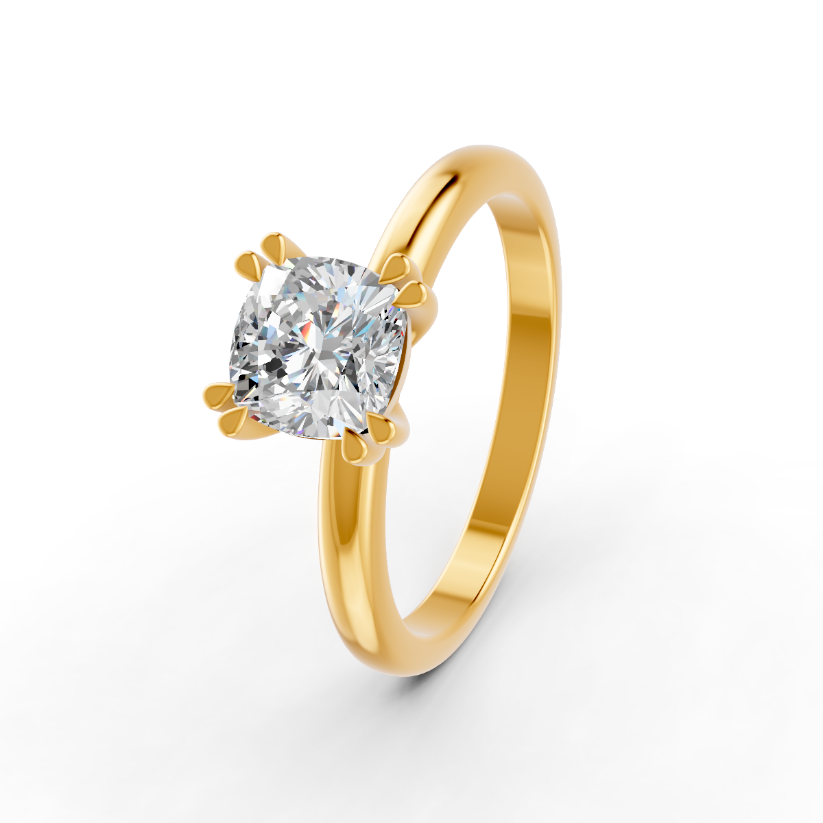 1-5 Ct Cushion Cut Real Moissanite Double Prong Solitaire Ring 14K Yellow Gold Plated