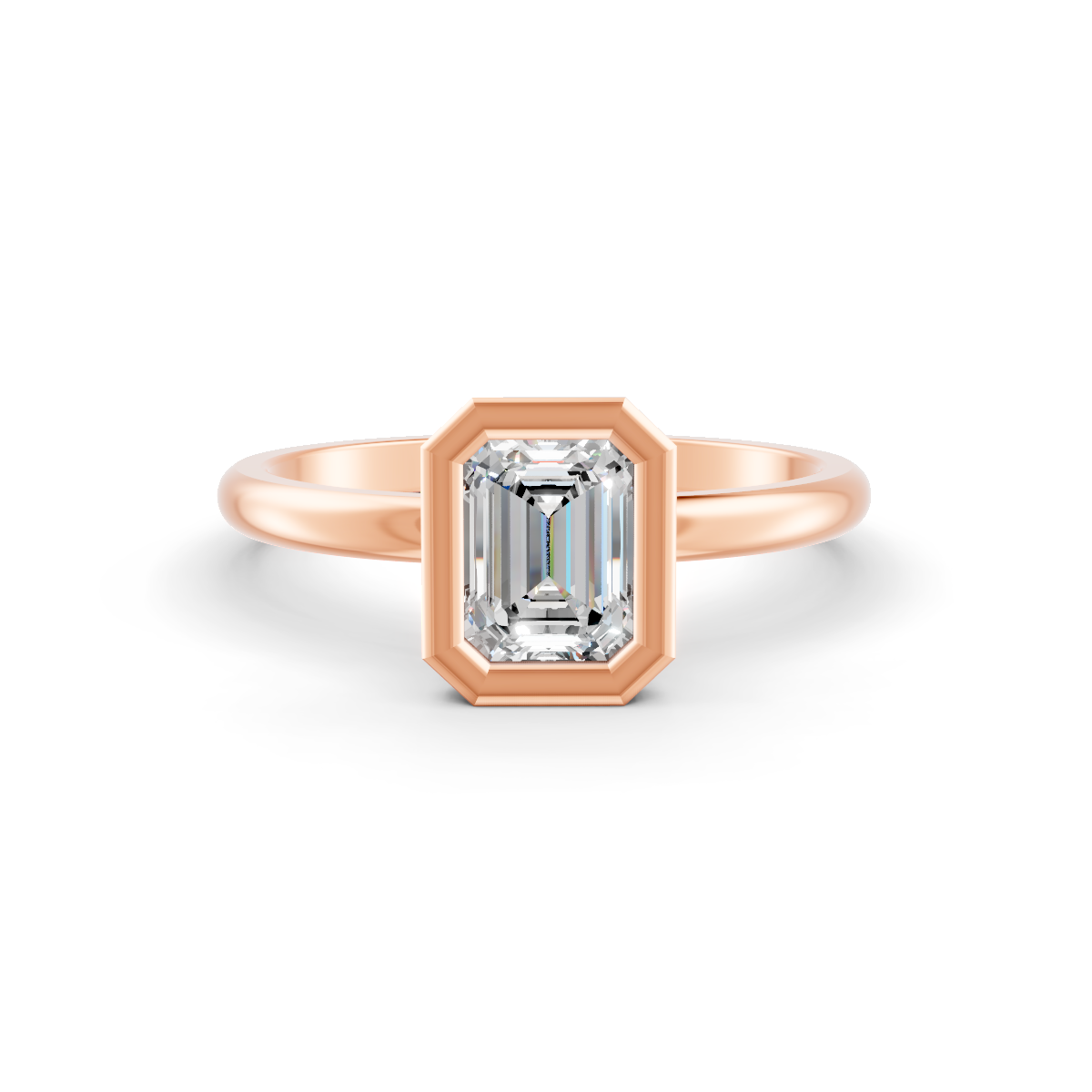 1-5 Ct Emerald Cut Real Moissanite Bezel Set Solitaire Ring 14K Yellow Gold Plated