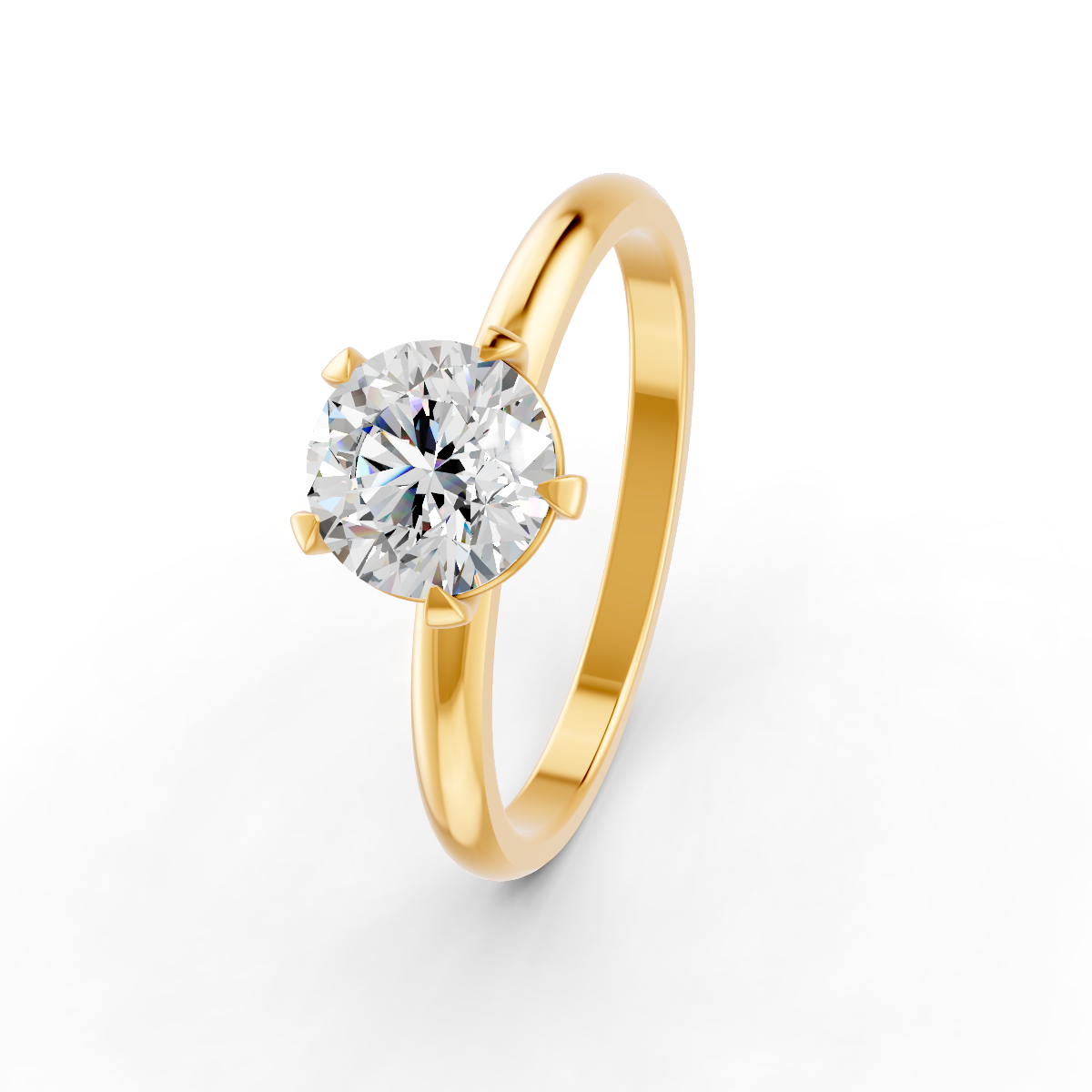 1-5 Ct Round Cut Real Moissanite 5 Prong Solitaire Ring 14K Yellow Gold Plated