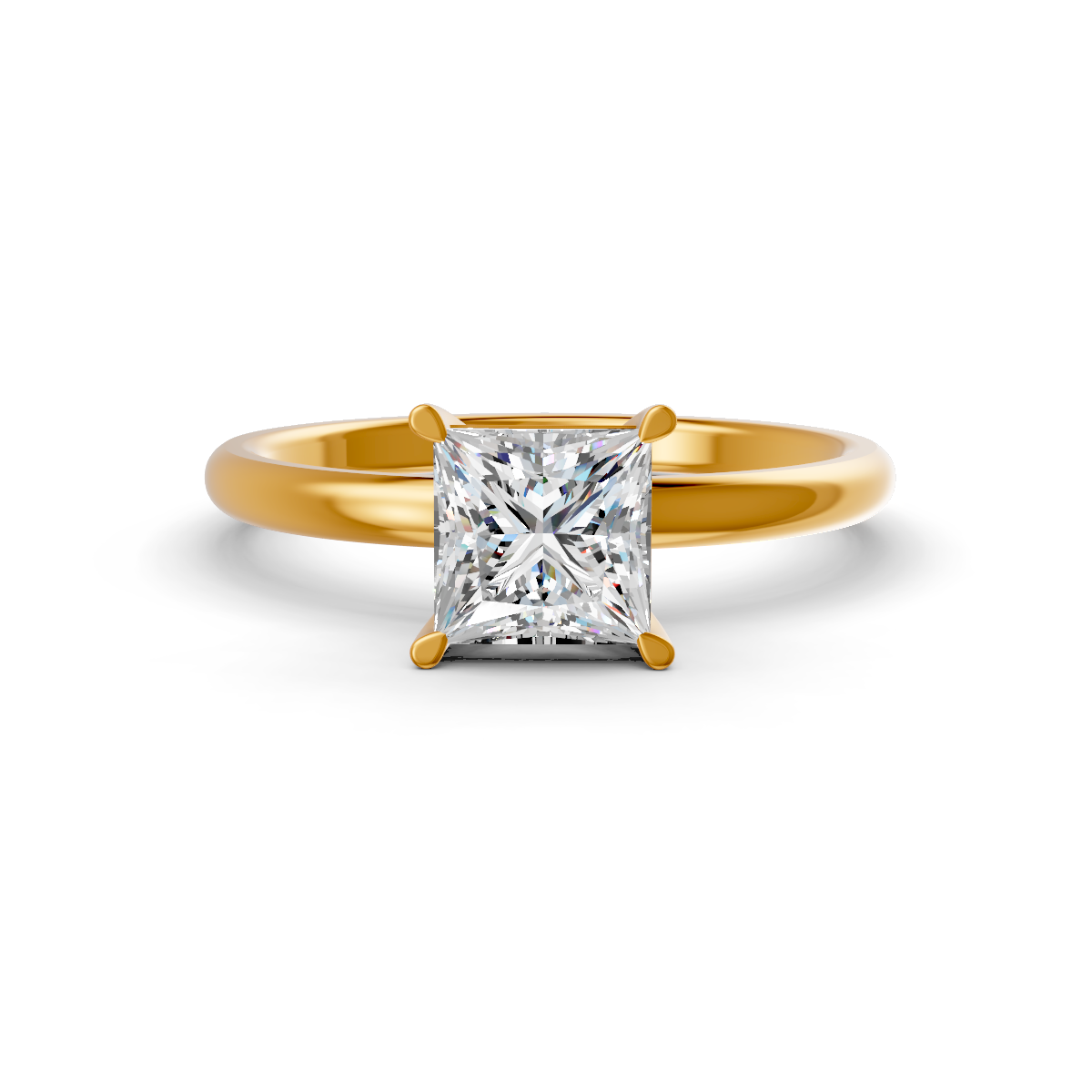 1-5 Ct Princess Cut Real Moissanite 4 Prong Solitaire Ring 14K Yellow Gold Plated