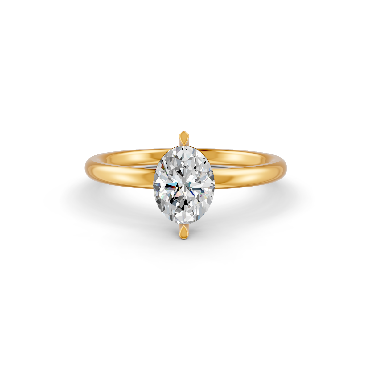 1-5 Ct Oval Cut Real Moissanite 2 Prong Solitaire Ring 14K Yellow Gold Plated