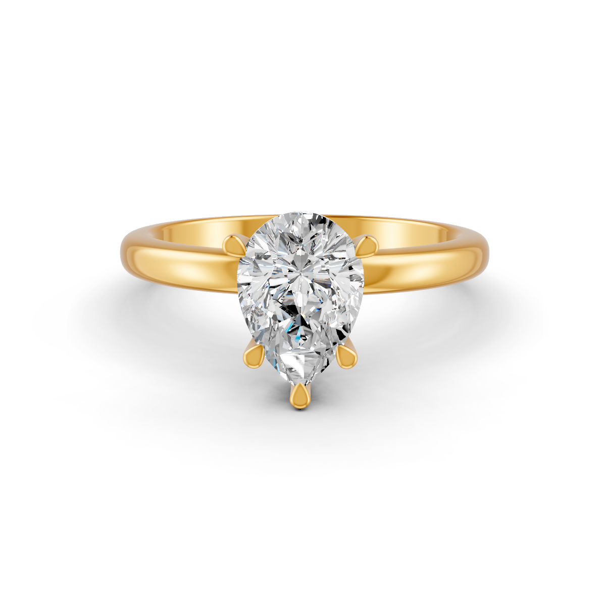 1-5 Ct Pear Cut Real Moissanite 5 Prong Solitaire Ring 14K Yellow Gold Plated