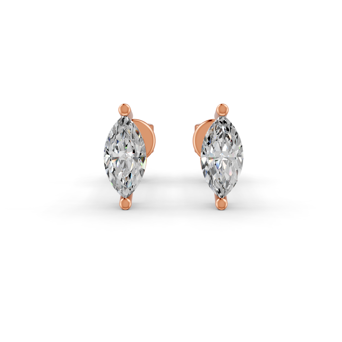 Marquise Cut Real Moissanite 2 Prong Solitaire Stud Earrings Screw Back 14K Gold Plated