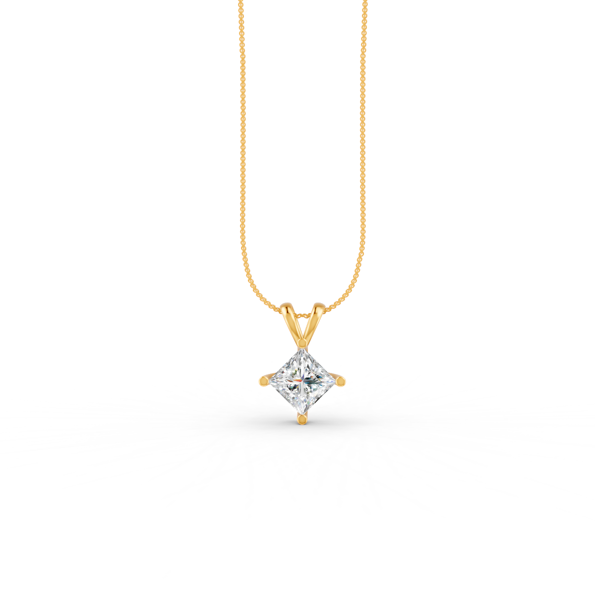 Princess Cut Moissanite Solitaire Pendant 14K Yellow Gold Plated