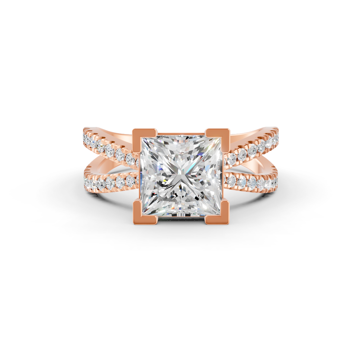 3.66Ct Princess Cut Certified Moissanite Women Engagement Ring 14K Yellow Gold Plated