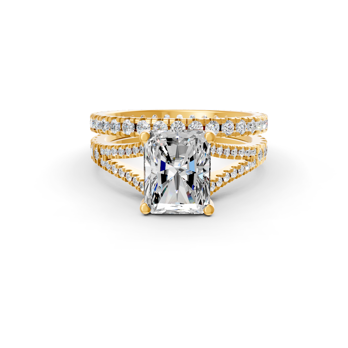 4Ct Radiant Cut Moissanite Bridal Engagement Ring 14K Yellow Gold Plated