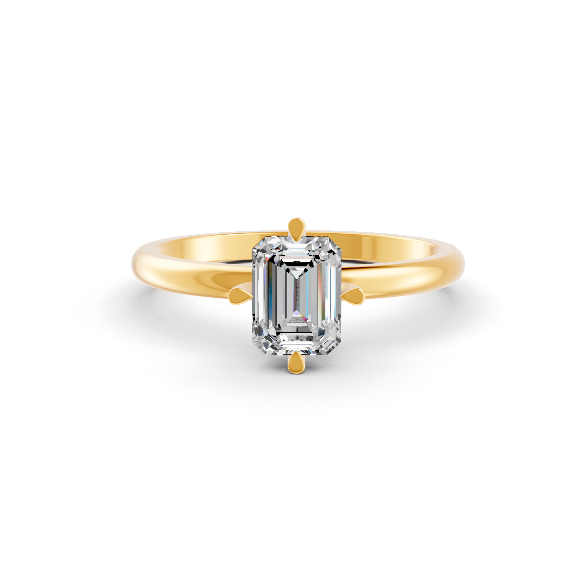1-5 Ct Emerald Cut Real Moissanite 4 Prong Solitaire Ring 14K Yellow Gold Plated