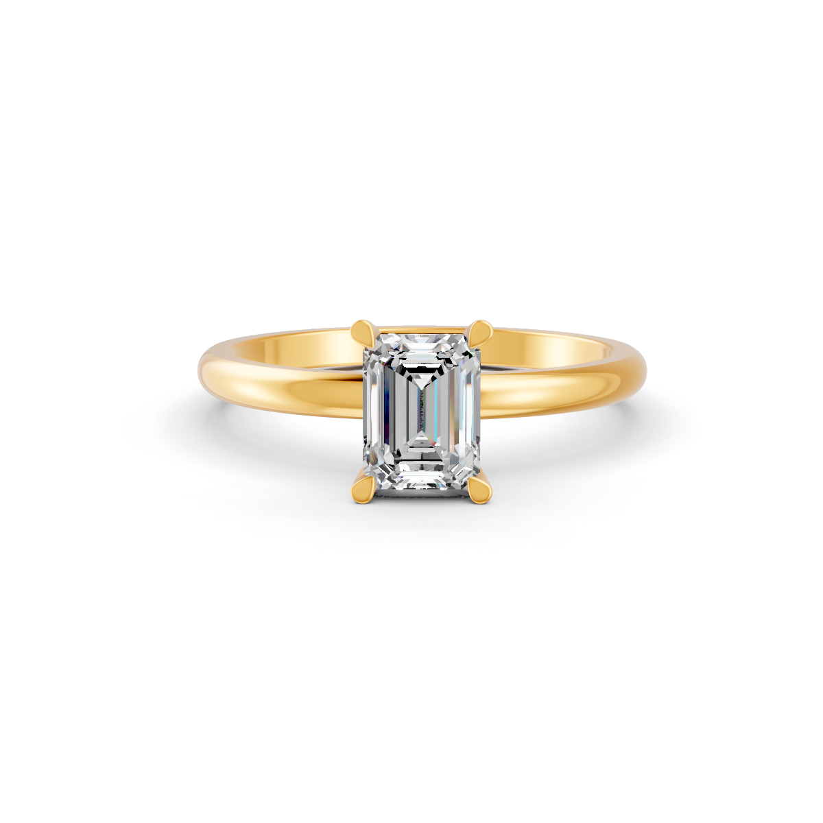 1-5 Ct Emerald Cut Real Moissanite 4 Prong Solitaire Ring 14K Yellow Gold Plated