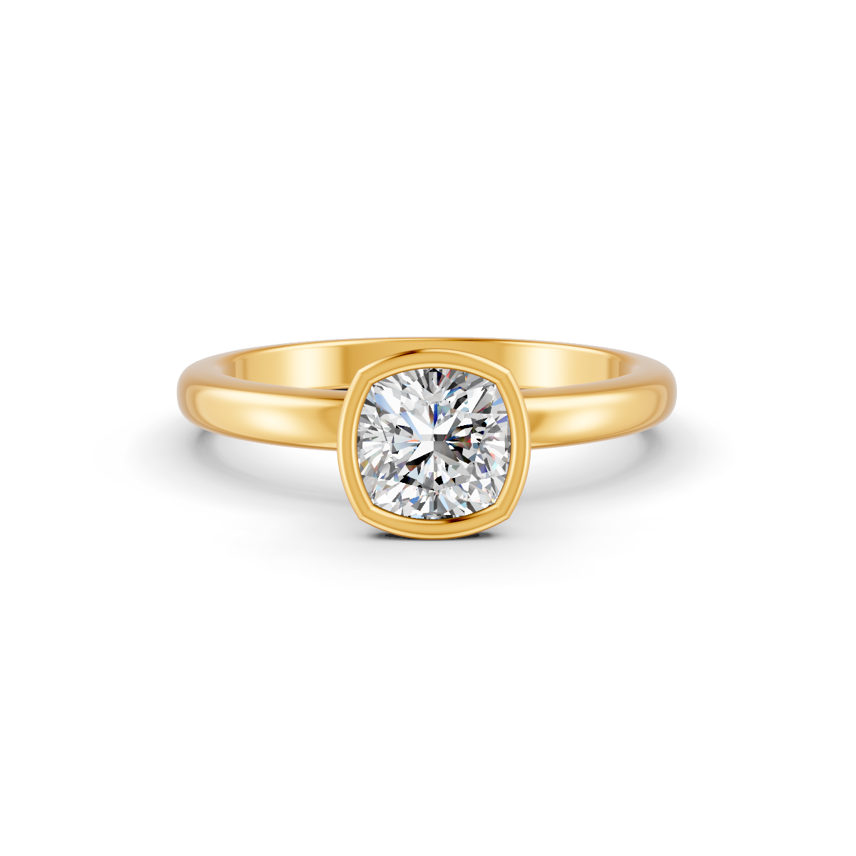 1-5 Ct Cushion Cut Real Moissanite Bezel Set Solitaire Ring 14K Yellow Gold Plated