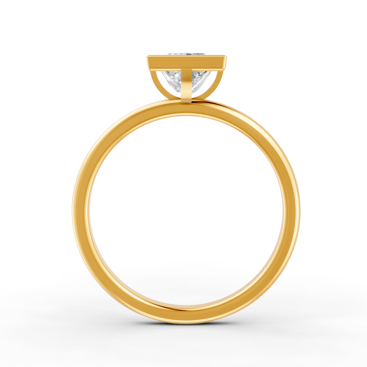 1-5 Ct Princess Cut Real Moissanite Bezel Set Solitaire Ring 14K Yellow Gold Plated
