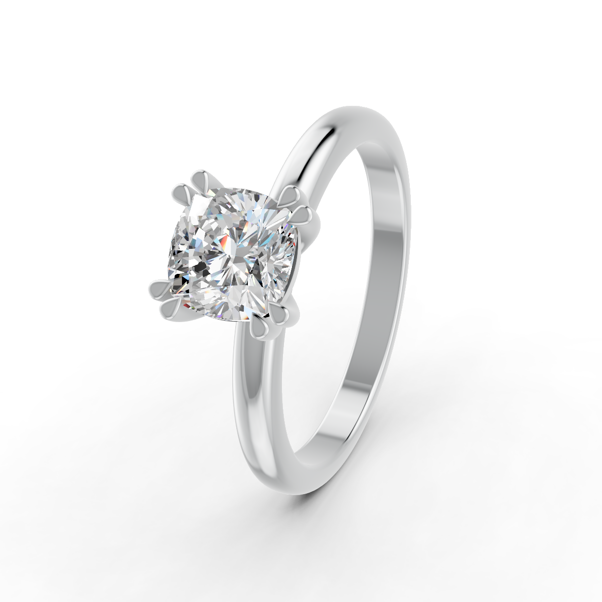 1-5 Ct Cushion Cut Real Moissanite Double Prong Solitaire Ring 14K Yellow Gold Plated