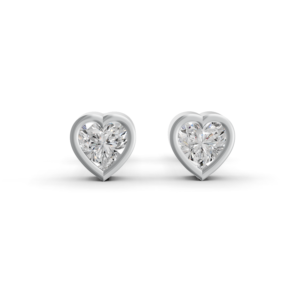 Heart Cut Real Moissanite Bezel Set Solitaire Stud Earrings Screw Back 14K Gold Plated