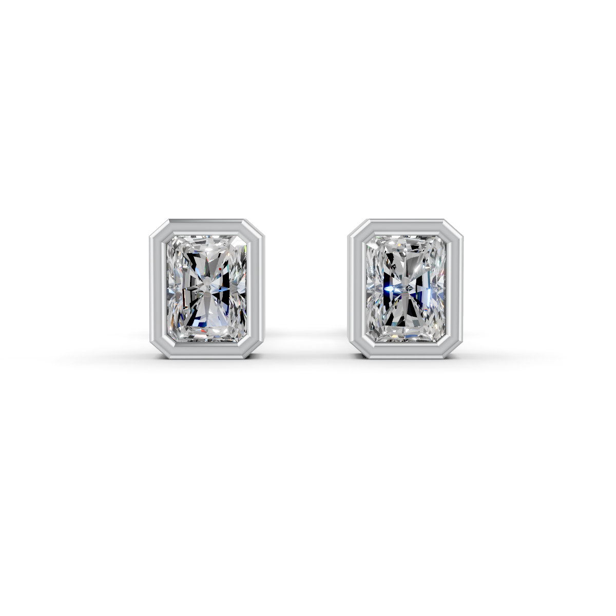Radiant Cut Real Moissanite Bezel Set Solitaire Stud Earrings Screw Back 14K Gold Plated