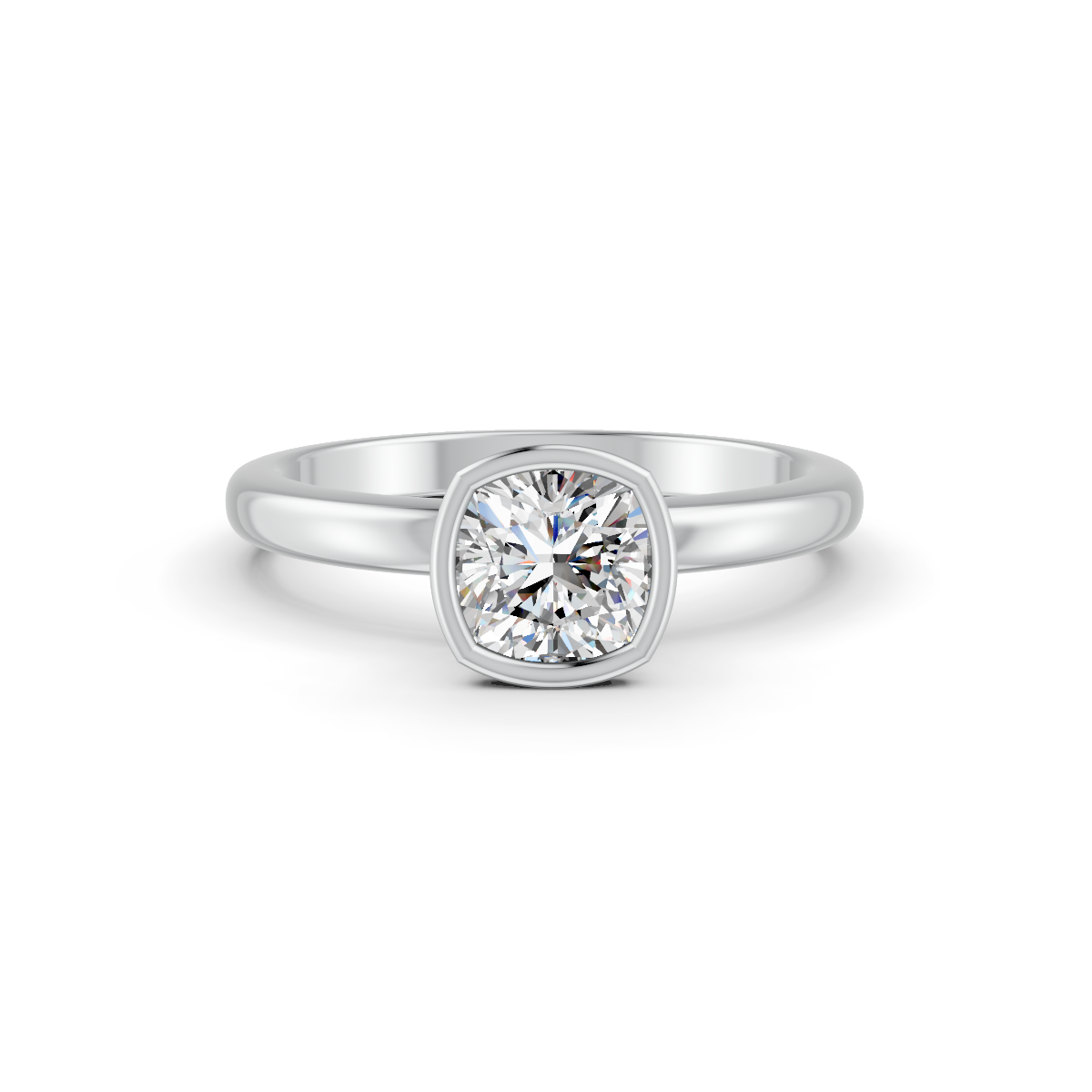 1-5 Ct Cushion Cut Real Moissanite Bezel Set Solitaire Ring 14K Yellow Gold Plated