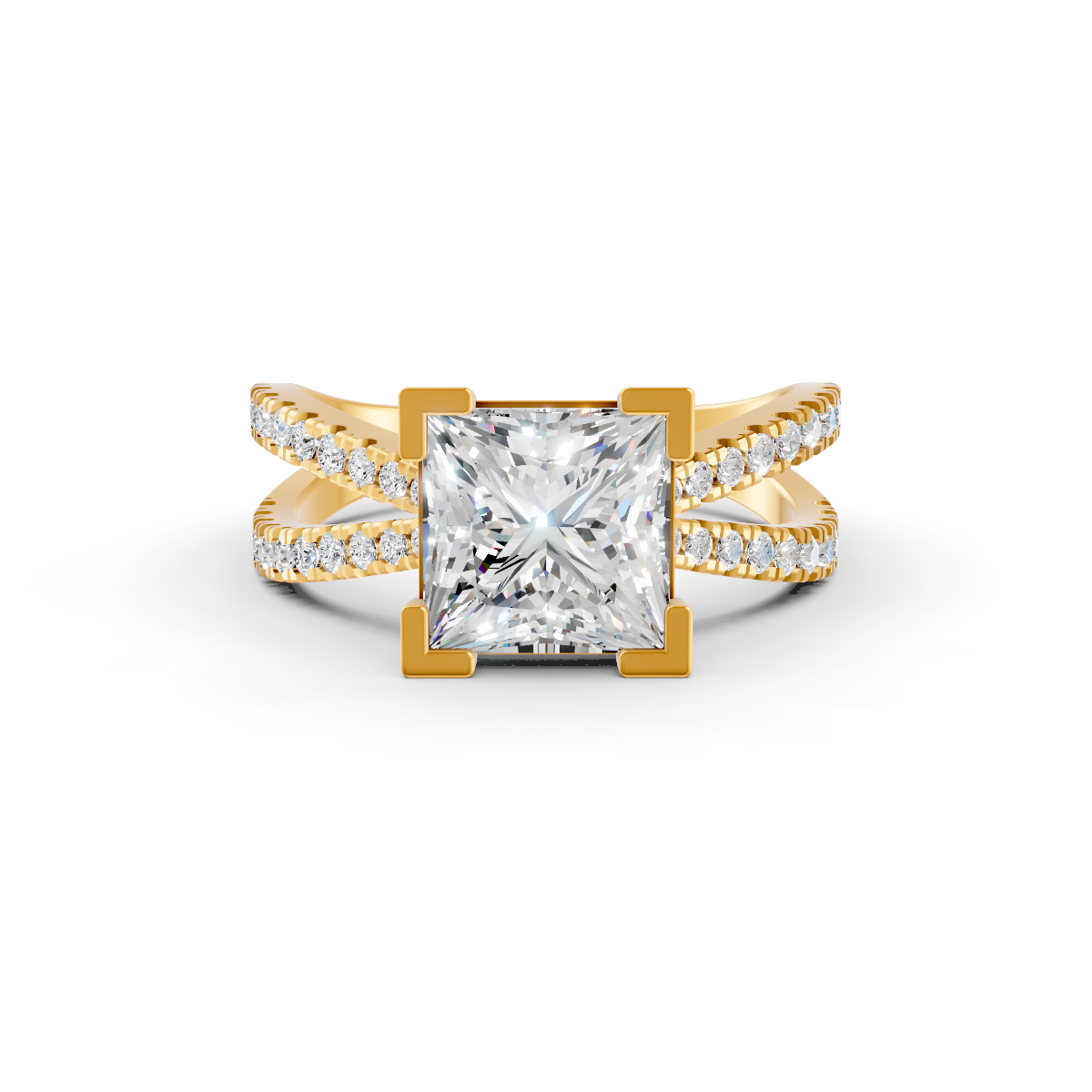 3.66Ct Princess Cut Certified Moissanite Women Engagement Ring 14K Yellow Gold Plated