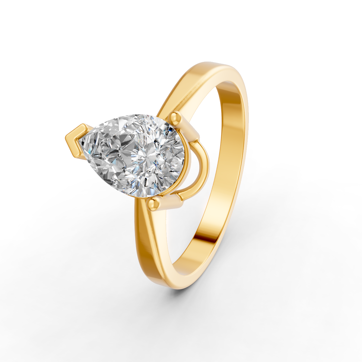 1-5 Ct Pear Cut Real Moissanite 3 Prong Solitaire Ring 14K Yellow Gold Plated