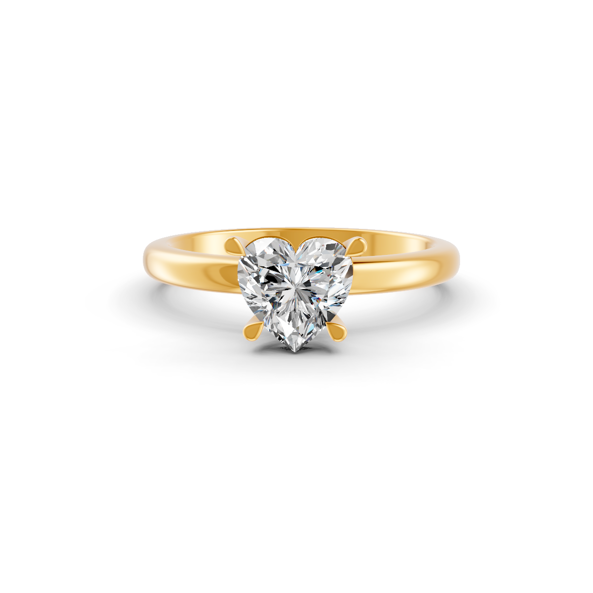 1-5 Ct Heart Cut Real Moissanite 4 Prong Solitaire Ring 14K Yellow Gold Plated