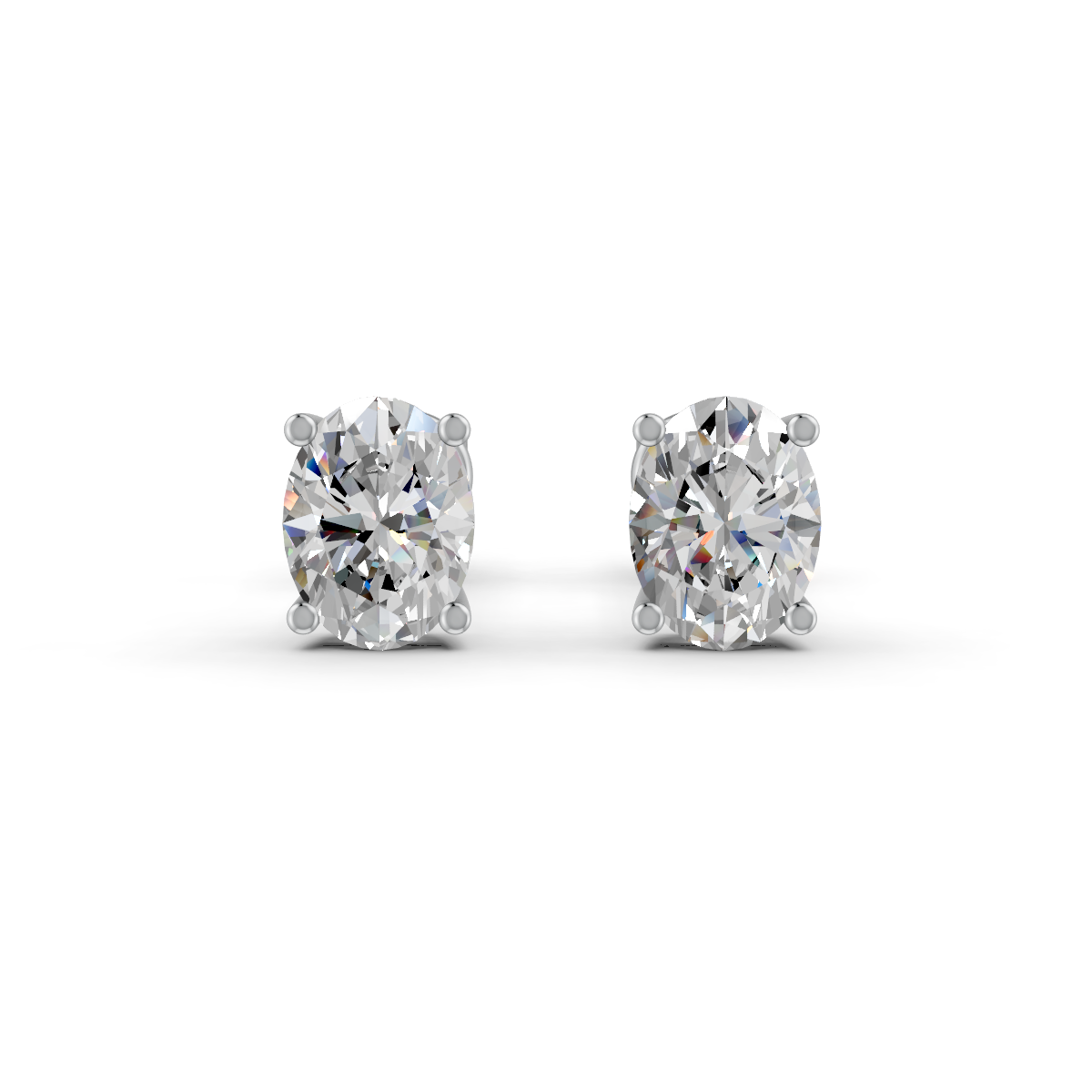 Oval Cut Real Moissanite 4 Prong Solitaire Stud Earrings Screw Back 14K Gold Plated