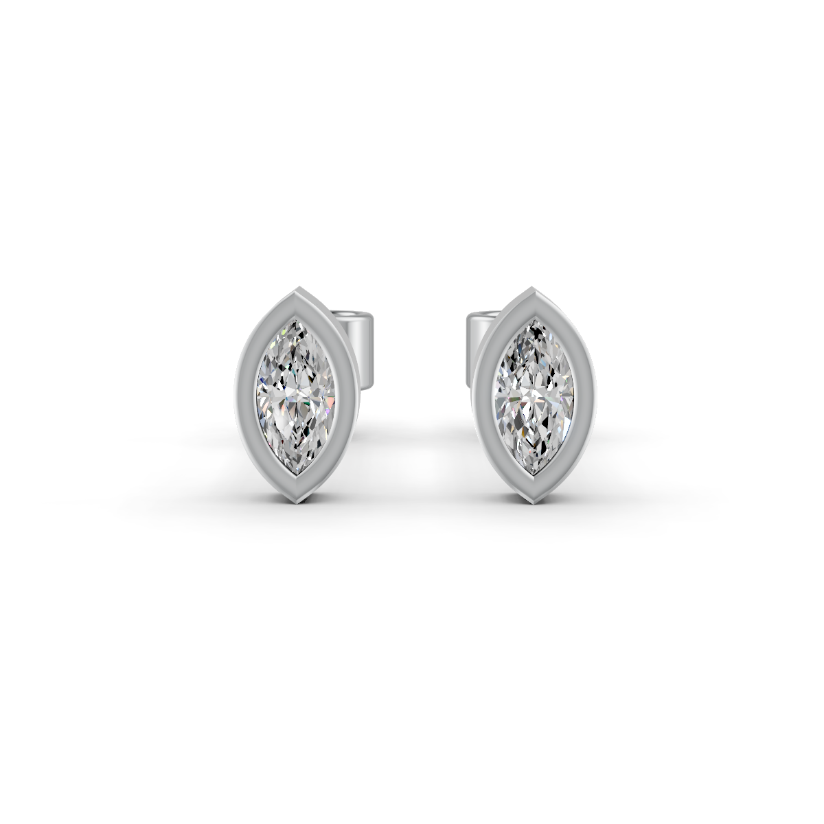 Marquise Cut Real Moissanite Bezel Set Solitaire Stud Earrings Screw Back 14K Gold Plated