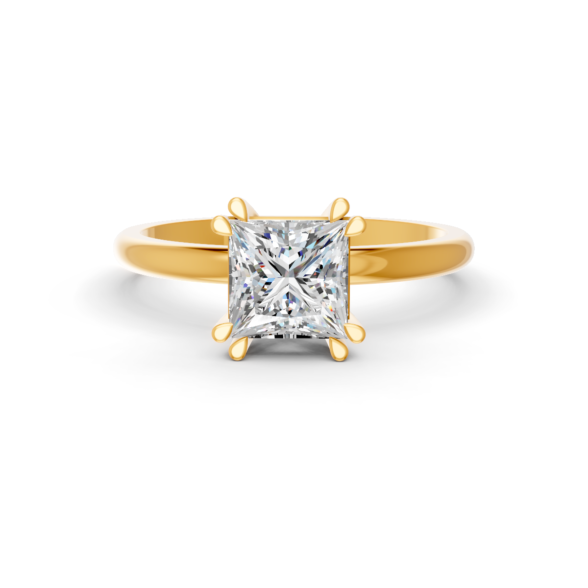 1-5 Ct Princess Cut Real Moissanite Double 4 Prong Solitaire Ring 14K Yellow Gold Plated