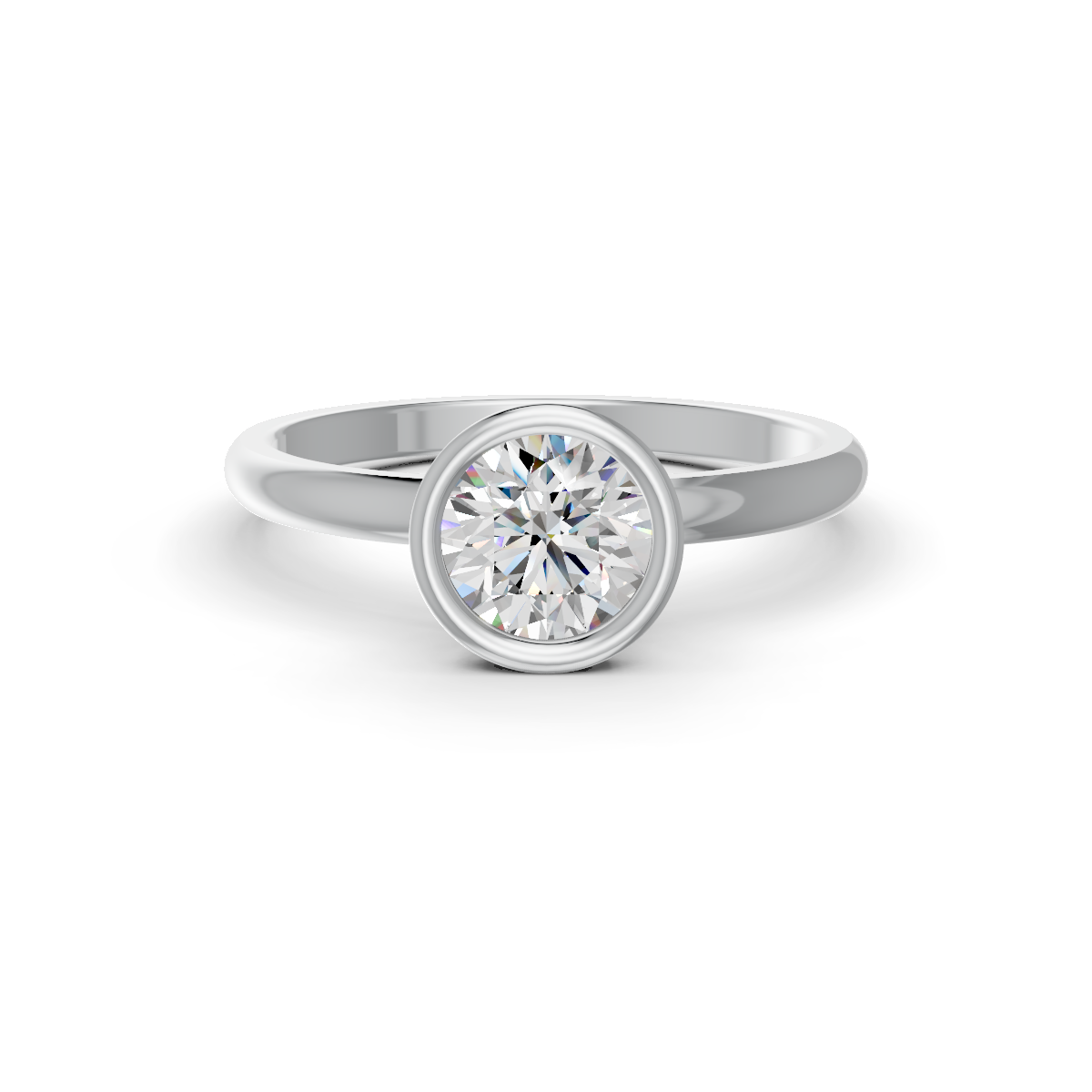 1-5 Ct Round Cut Real Moissanite Bezel Set Solitaire Ring 14K Yellow Gold Plated