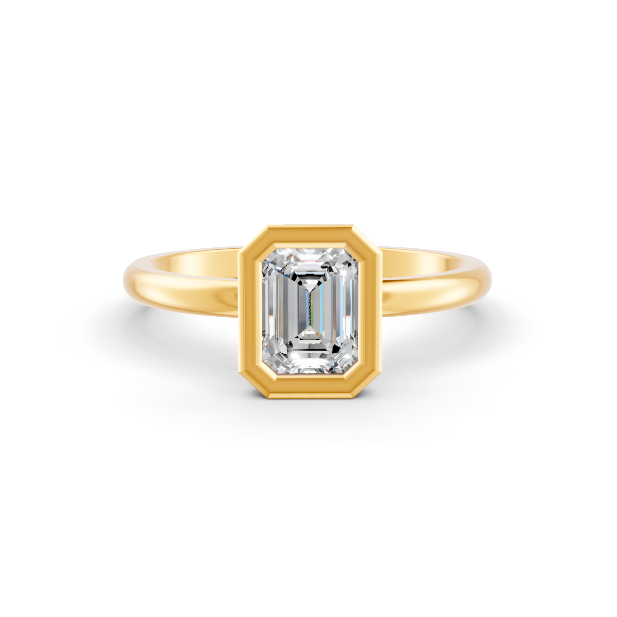 1-5 Ct Emerald Cut Real Moissanite Bezel Set Solitaire Ring 14K Yellow Gold Plated